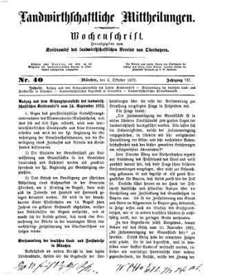 Landwirthschaftliche Mittheilungen Sonntag 6. Oktober 1872