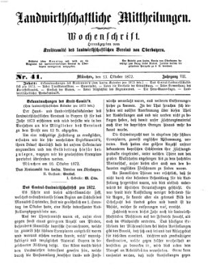 Landwirthschaftliche Mittheilungen Sonntag 13. Oktober 1872