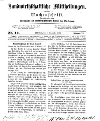 Landwirthschaftliche Mittheilungen Sonntag 3. November 1872