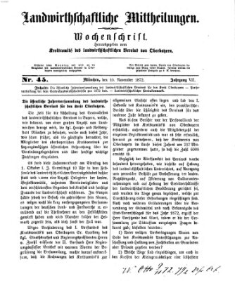 Landwirthschaftliche Mittheilungen Sonntag 10. November 1872