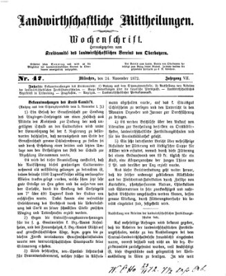 Landwirthschaftliche Mittheilungen Sonntag 24. November 1872