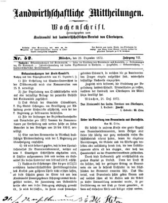 Landwirthschaftliche Mittheilungen Sonntag 29. Dezember 1872