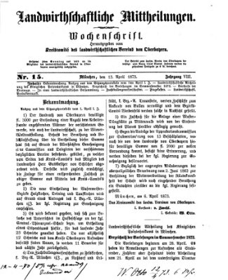 Landwirthschaftliche Mittheilungen Sonntag 13. April 1873