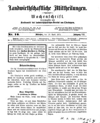 Landwirthschaftliche Mittheilungen Sonntag 20. April 1873