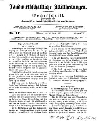 Landwirthschaftliche Mittheilungen Sonntag 27. April 1873