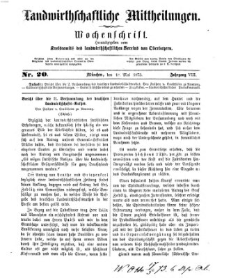 Landwirthschaftliche Mittheilungen Sonntag 18. Mai 1873