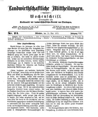 Landwirthschaftliche Mittheilungen Sonntag 25. Mai 1873