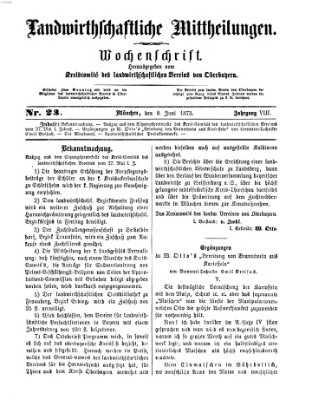 Landwirthschaftliche Mittheilungen Sonntag 8. Juni 1873