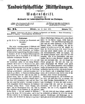 Landwirthschaftliche Mittheilungen Sonntag 22. Juni 1873