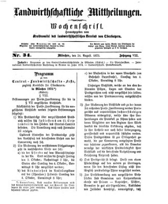 Landwirthschaftliche Mittheilungen Sonntag 24. August 1873