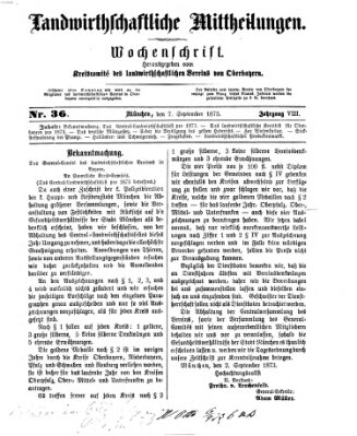 Landwirthschaftliche Mittheilungen Sonntag 7. September 1873