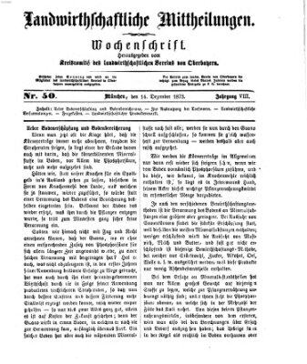 Landwirthschaftliche Mittheilungen Sonntag 14. Dezember 1873