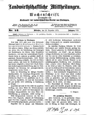 Landwirthschaftliche Mittheilungen Sonntag 28. Dezember 1873