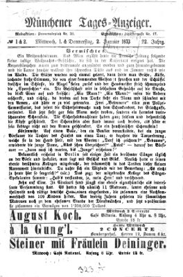 Münchener Tages-Anzeiger Donnerstag 2. Januar 1873