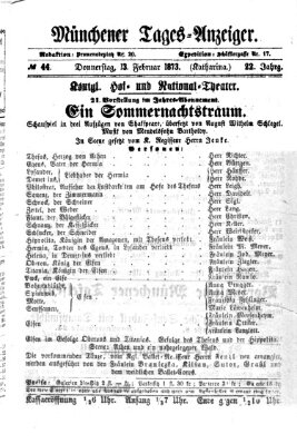 Münchener Tages-Anzeiger Donnerstag 13. Februar 1873