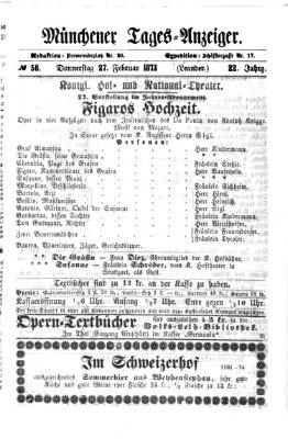 Münchener Tages-Anzeiger Donnerstag 27. Februar 1873