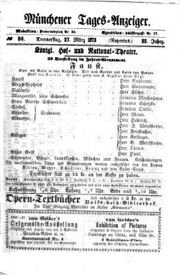 Münchener Tages-Anzeiger Donnerstag 27. März 1873