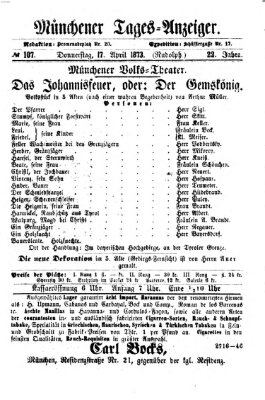 Münchener Tages-Anzeiger Donnerstag 17. April 1873