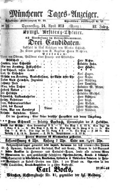 Münchener Tages-Anzeiger Donnerstag 24. April 1873