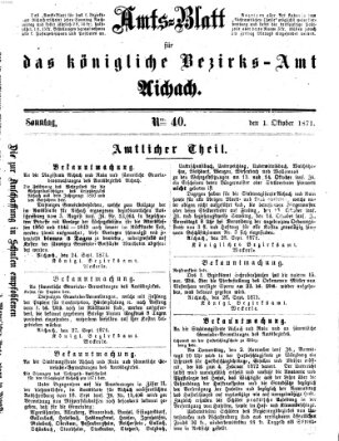 Amtsblatt für das Bezirksamt und Amtsgericht Aichach Sonntag 1. Oktober 1871