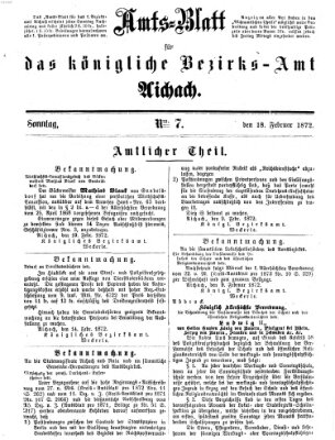 Amtsblatt für das Bezirksamt und Amtsgericht Aichach Sonntag 18. Februar 1872