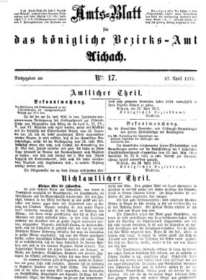 Amtsblatt für das Bezirksamt und Amtsgericht Aichach Sonntag 27. April 1873