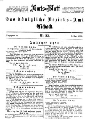 Amtsblatt für das Bezirksamt und Amtsgericht Aichach Sonntag 1. Juni 1873