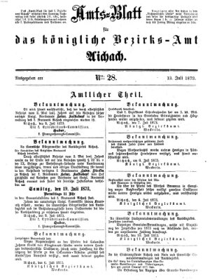 Amtsblatt für das Bezirksamt und Amtsgericht Aichach Sonntag 13. Juli 1873