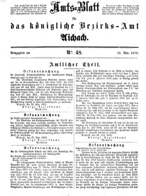 Amtsblatt für das Bezirksamt und Amtsgericht Aichach Sonntag 30. November 1873