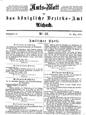 Amtsblatt für das Bezirksamt und Amtsgericht Aichach Sonntag 21. Dezember 1873