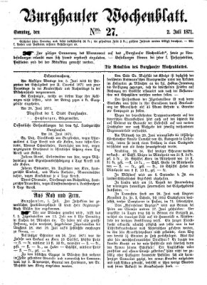 Burghauser Wochenblatt Sonntag 2. Juli 1871