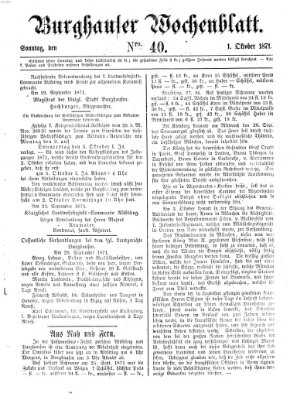 Burghauser Wochenblatt Sonntag 1. Oktober 1871