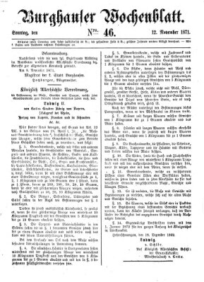 Burghauser Wochenblatt Sonntag 12. November 1871