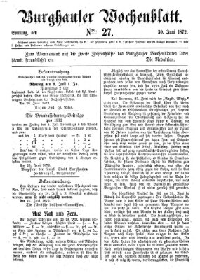 Burghauser Wochenblatt Sonntag 30. Juni 1872