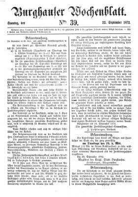 Burghauser Wochenblatt Sonntag 22. September 1872