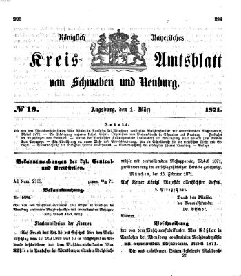 Königlich Bayerisches Kreis-Amtsblatt von Schwaben und Neuburg Mittwoch 1. März 1871