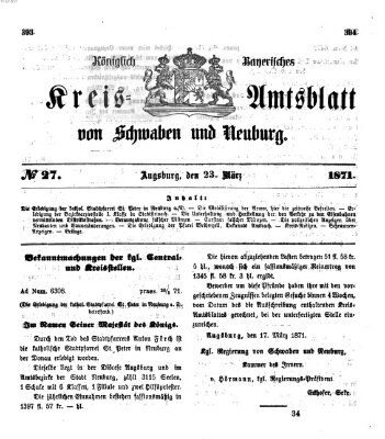 Königlich Bayerisches Kreis-Amtsblatt von Schwaben und Neuburg Donnerstag 23. März 1871