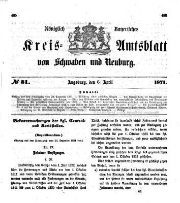 Königlich Bayerisches Kreis-Amtsblatt von Schwaben und Neuburg Donnerstag 6. April 1871