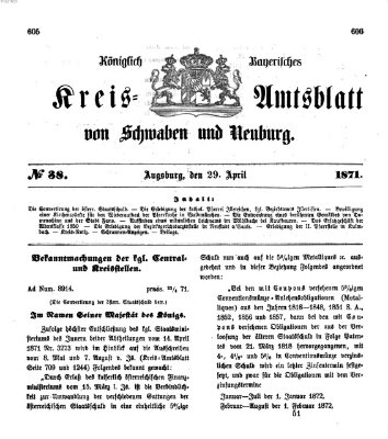 Königlich Bayerisches Kreis-Amtsblatt von Schwaben und Neuburg Samstag 29. April 1871