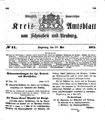 Königlich Bayerisches Kreis-Amtsblatt von Schwaben und Neuburg Mittwoch 10. Mai 1871