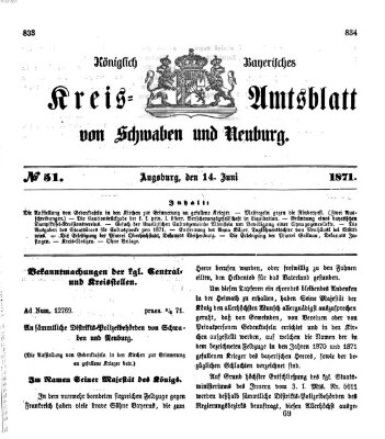 Königlich Bayerisches Kreis-Amtsblatt von Schwaben und Neuburg Mittwoch 14. Juni 1871