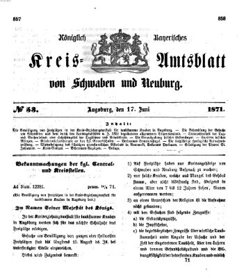 Königlich Bayerisches Kreis-Amtsblatt von Schwaben und Neuburg Samstag 17. Juni 1871