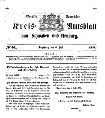 Königlich Bayerisches Kreis-Amtsblatt von Schwaben und Neuburg Donnerstag 6. Juli 1871