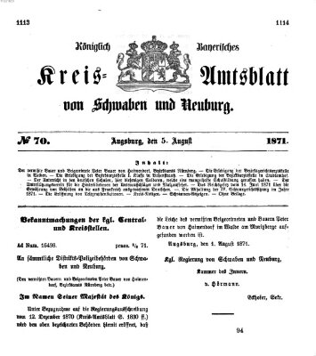 Königlich Bayerisches Kreis-Amtsblatt von Schwaben und Neuburg Samstag 5. August 1871