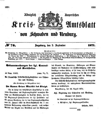 Königlich Bayerisches Kreis-Amtsblatt von Schwaben und Neuburg Samstag 2. September 1871