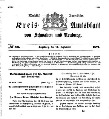 Königlich Bayerisches Kreis-Amtsblatt von Schwaben und Neuburg Samstag 16. September 1871