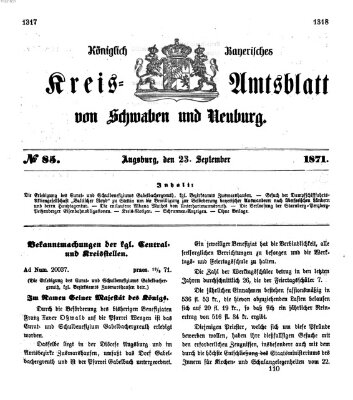 Königlich Bayerisches Kreis-Amtsblatt von Schwaben und Neuburg Samstag 23. September 1871