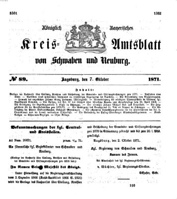 Königlich Bayerisches Kreis-Amtsblatt von Schwaben und Neuburg Samstag 7. Oktober 1871