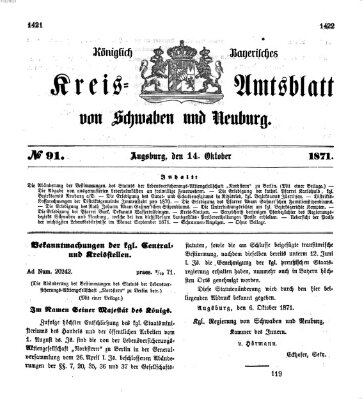 Königlich Bayerisches Kreis-Amtsblatt von Schwaben und Neuburg Samstag 14. Oktober 1871