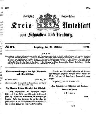 Königlich Bayerisches Kreis-Amtsblatt von Schwaben und Neuburg Samstag 28. Oktober 1871